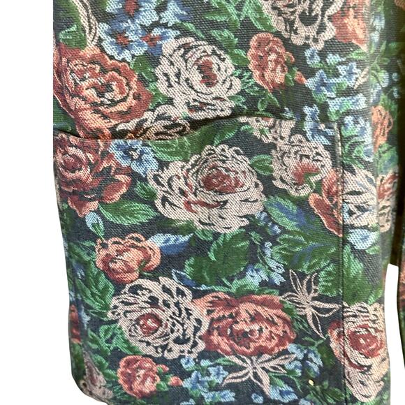 Handmade Floral Print Denim Dark Cabbage Rose Woman’s Jacket Very Good Condition - Picture 5 of 9